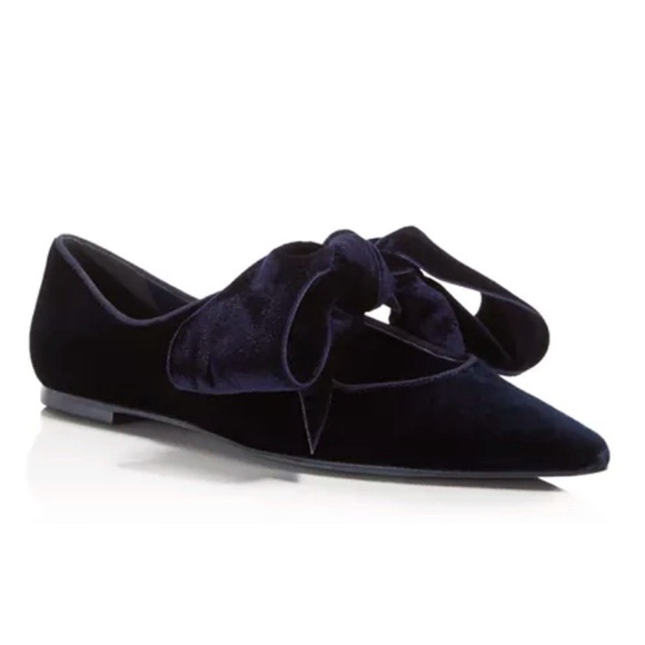 Tory Burch Clara Velvet Bow Navy Pointed Toe Ballet Flats - Picture 3 of 10